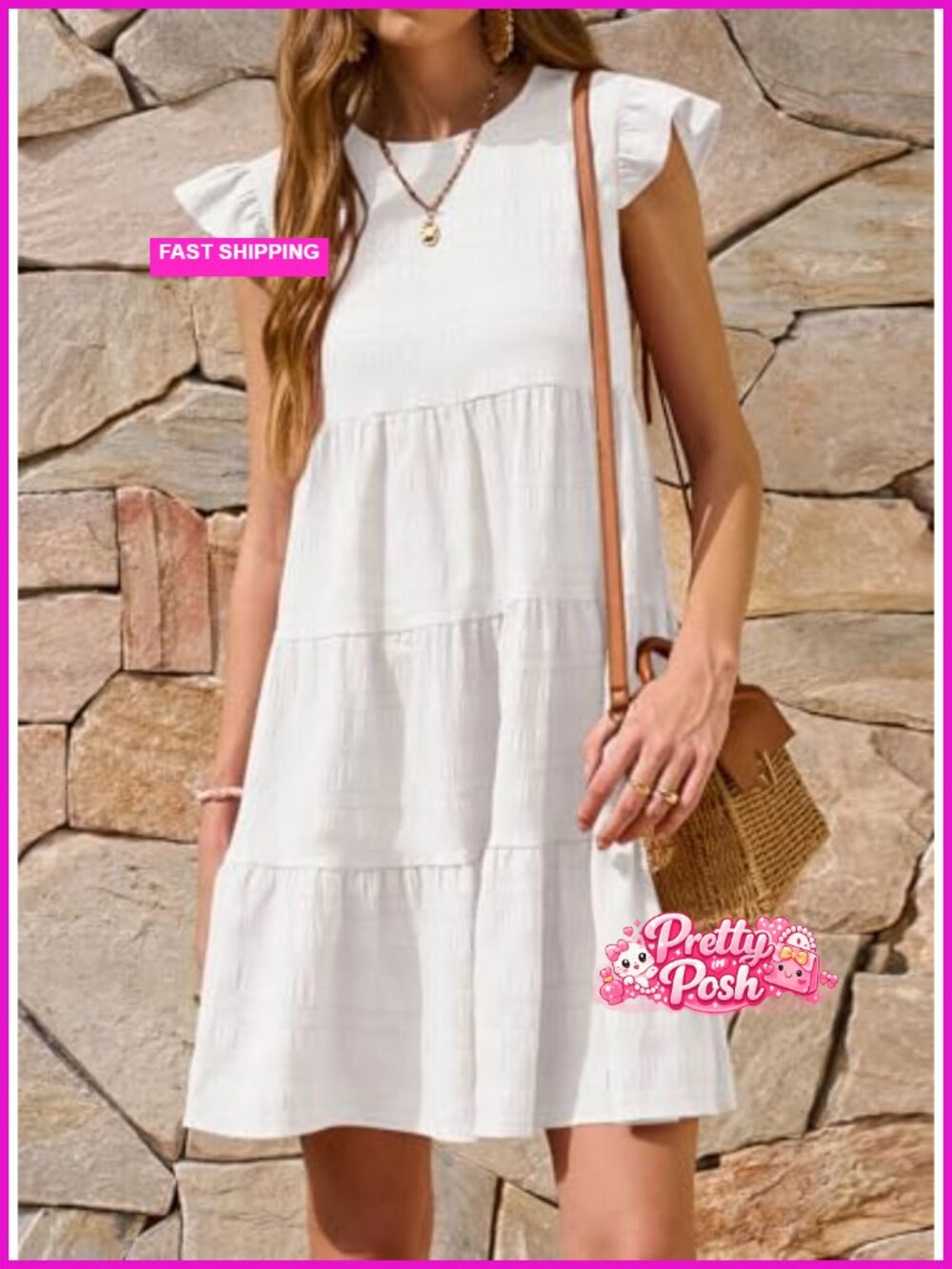 Ruffle Sleeve Babydoll Dress Loose Fit Beach Casual Sundress - Picture 2 of 6